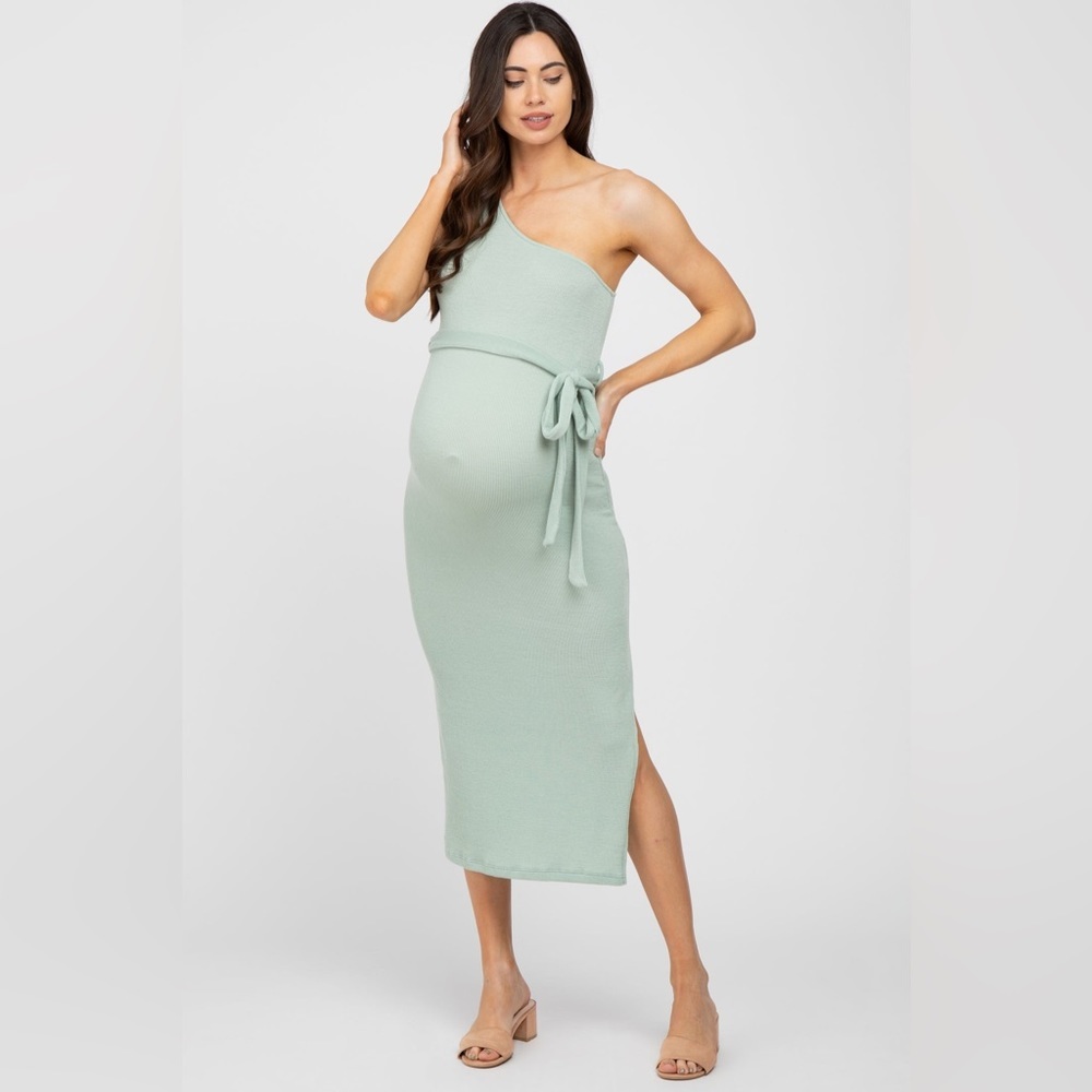 PinkBlush mint bodycon asymmetrical midi dress nwot - Picture 1 of 7